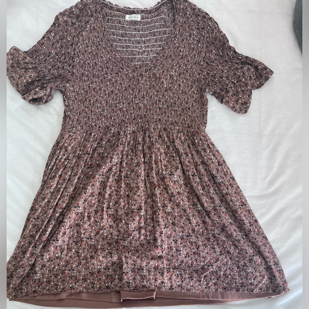 ✨EUC✨ Bohme smocked floral V-neck lined prairie style dress lightweight size XL